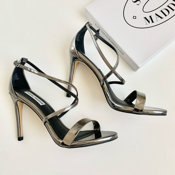 STEVE MADDEN STRAPPY HEELS - FELIZ PEWTER SIZE 8.5 - Picture 8 of 11